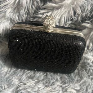 Elegant Black Skull Accent Clutch